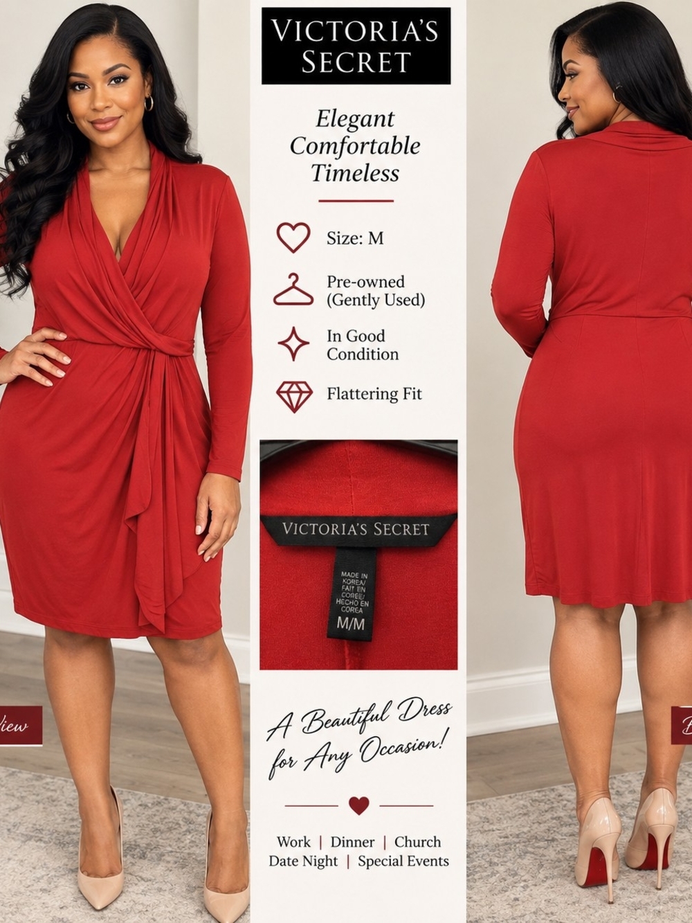 Victoria's Secret Red Twist-Front Long Sleeve Dress